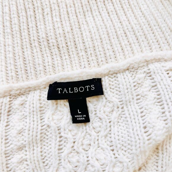 Talbots Cable Knit Fisherman Cardigan Sweater Size L Cream READ - Picture 6 of 14